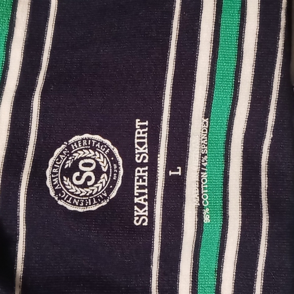 NWT Navy with Green & White Stripes A line Skater Skirt Juniors Sz Large - Picture 3 of 6